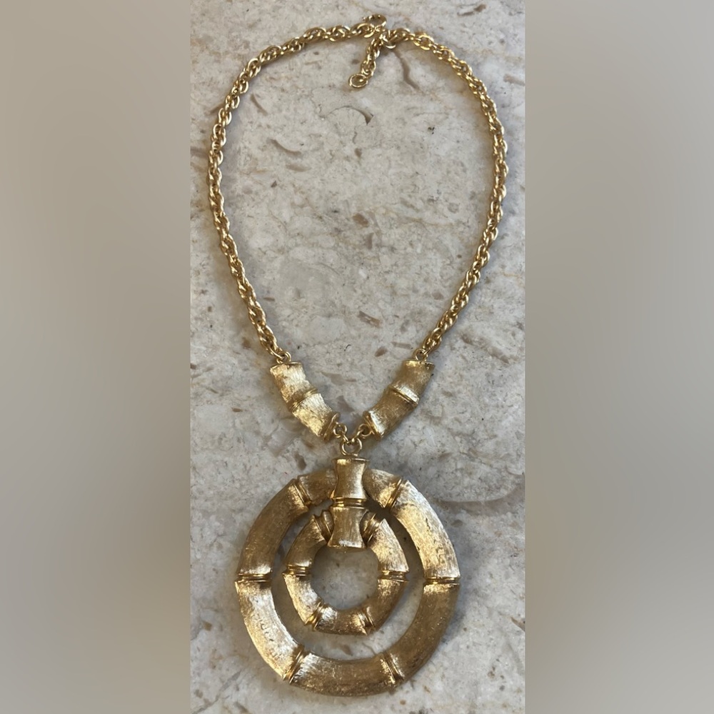 NAPIER 1970s Gold Tone Double Pendant Bamboo Motif by Francis Fujio - Picture 3 of 7